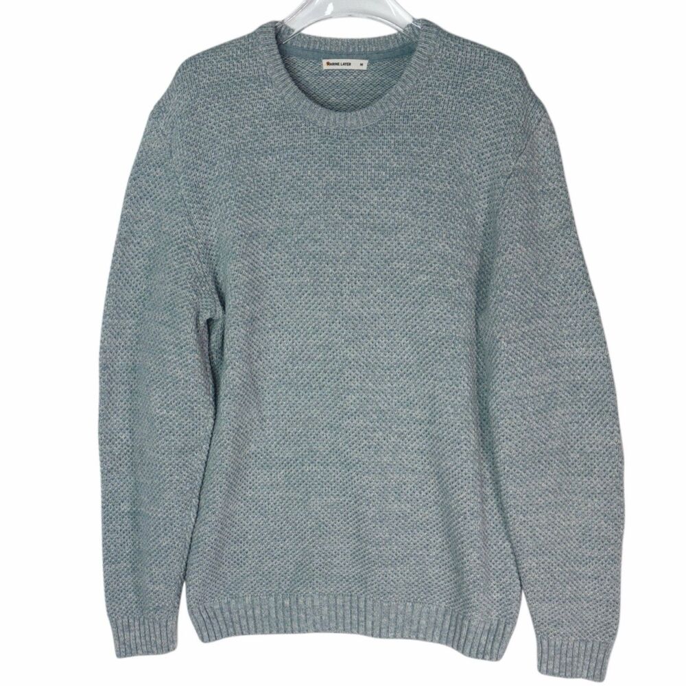 Marine Layer Men’s Medium Marl Crew Sweater Merino Wool & Cotton Blue Green